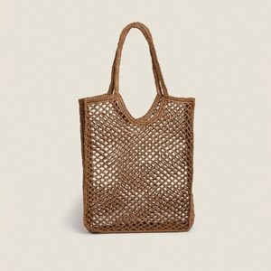 Zara Home Brown Woven Tote Bag NWT